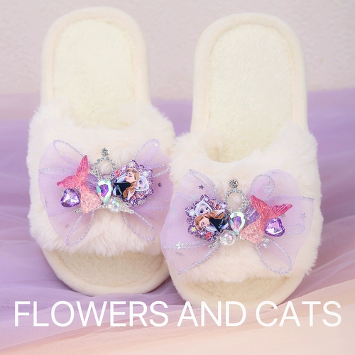 Домашние тапочки для танцев, новинка 2024 года, весенние новые детские противоскользящие тапочки для девочек, принцесса Эльзы для малышек