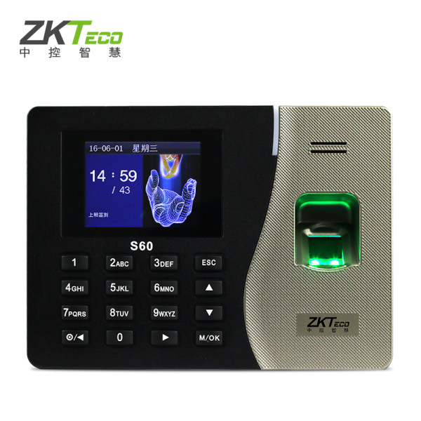中控智慧 ZKTeco S60 TFT彩屏 指纹考勤机 打卡机 优惠券折后￥147包邮（￥197-50）京东￥197
