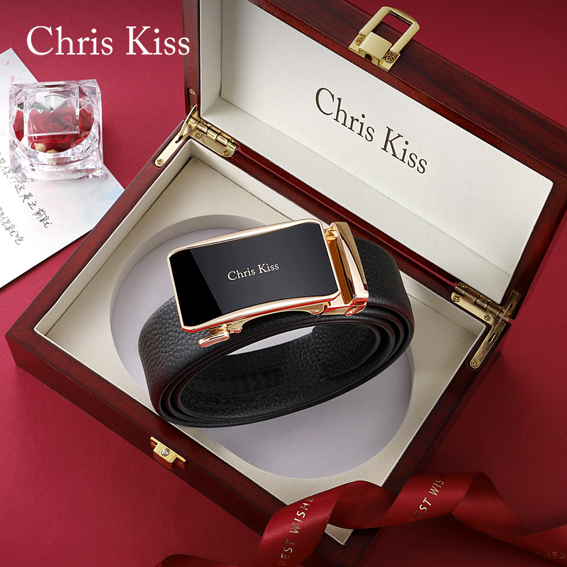 Chris Kiss belt male leather automatic buckle belt business leisure youth pants bag luxury brand Tide