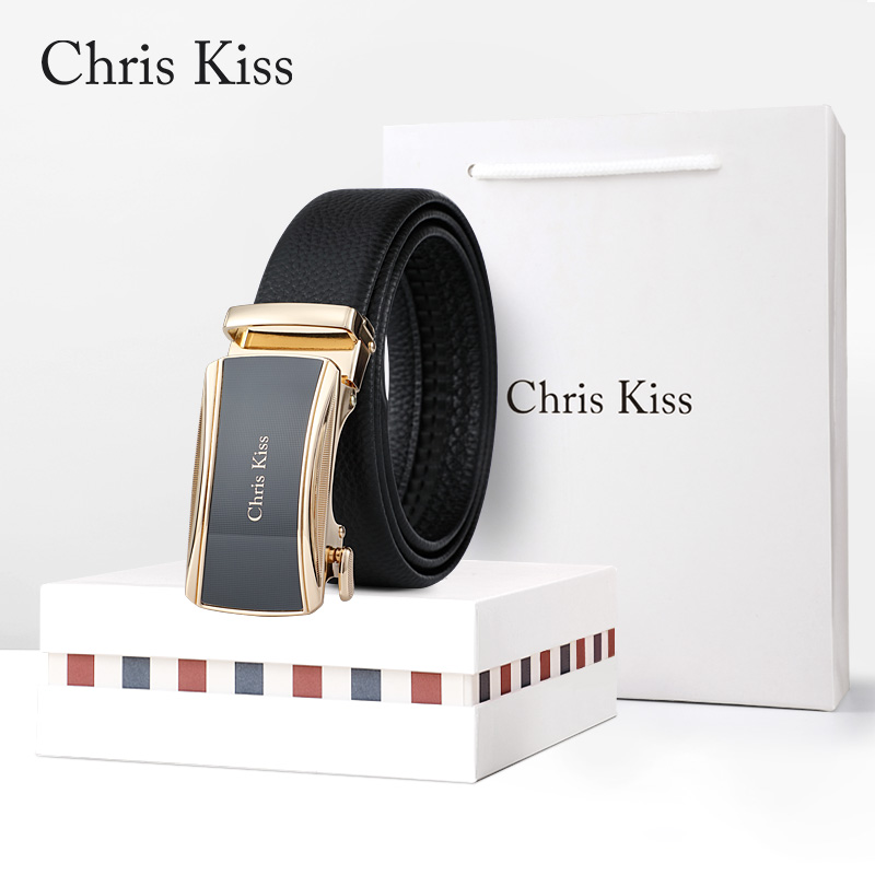 Chris Kiss belt men's leather automatic buckle new pure cowhide high-end youth fashion belt Tide brand