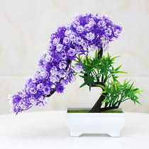 Simulated plant potting indoor household tea few green plant small fixtures fake plastic flower welcome pine pot