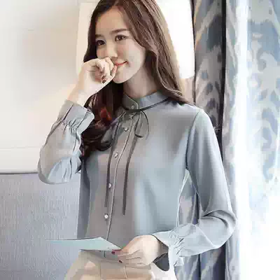 Chiffon Shirt Women 2021 Spring and Autumn New Chaoyang Pie on the bottom of the clothes long sleeve light mature temperament girls shirt