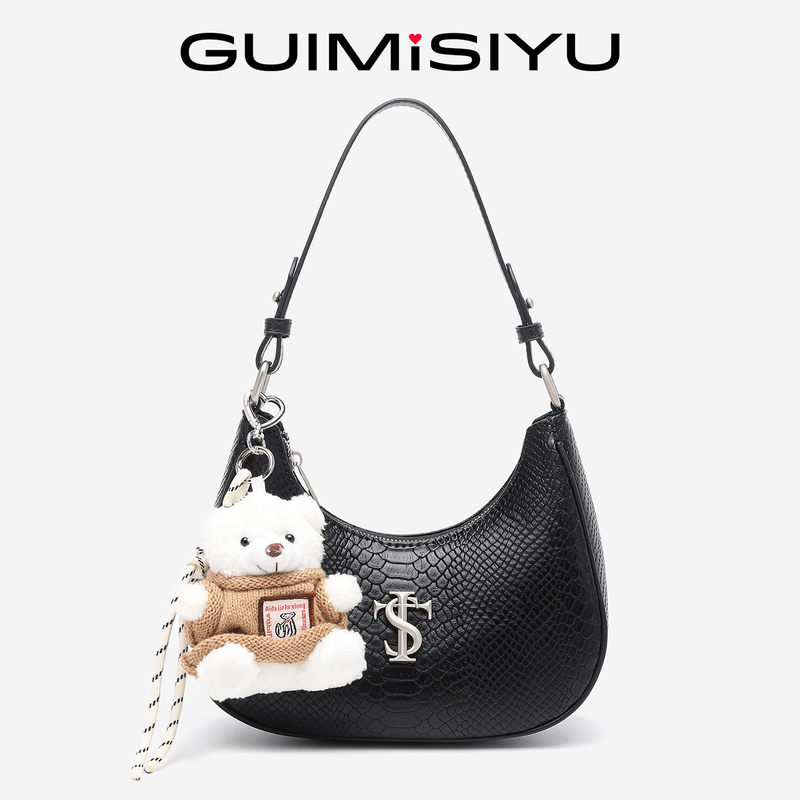 Stk White Snake Cut-Out Bag High-End Commuter Crescent Bag Versatile Casual Shoulder Crossbody Bag Underarm Bag Women's Bag