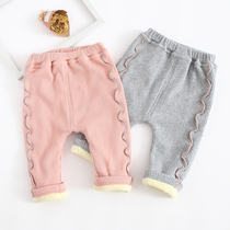 Baby girl plus velvet leggings baby thin Harlan foreign air open file big pp fart outside wearing children cotton autumn and winter