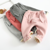 Autumn and winter female baby plus velvet Foreign color wear big pp pants baby cotton warm butt Haren pants child thickening