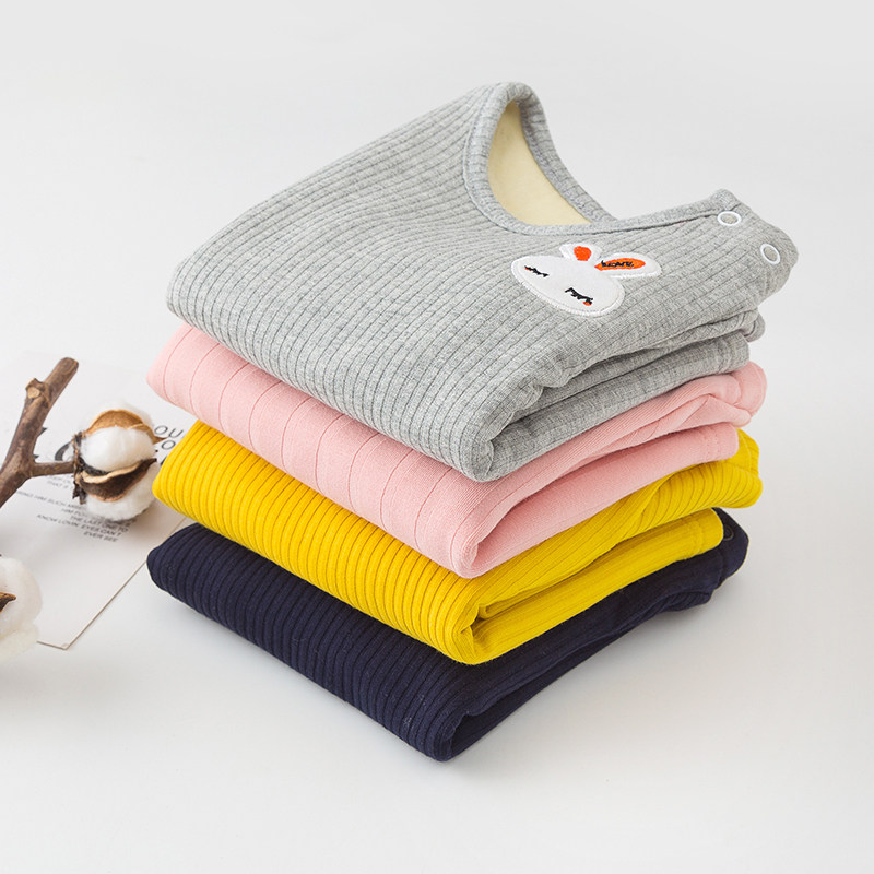 Autumn-winter male and female baby long sleeve blouses with velvety thickened thermal home clothes 01-3-year-old pure cotton infant beating undershirt