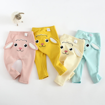Baby girl wearing spring and autumn trousers baby cotton big pp pants baby Foreign style cartoon leggings cute Korean version