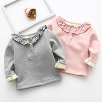 Baby girl base shirt baby long sleeve plus velvet warm coat baby baby Foreign wear autumn and winter 0-3 years old cotton 2