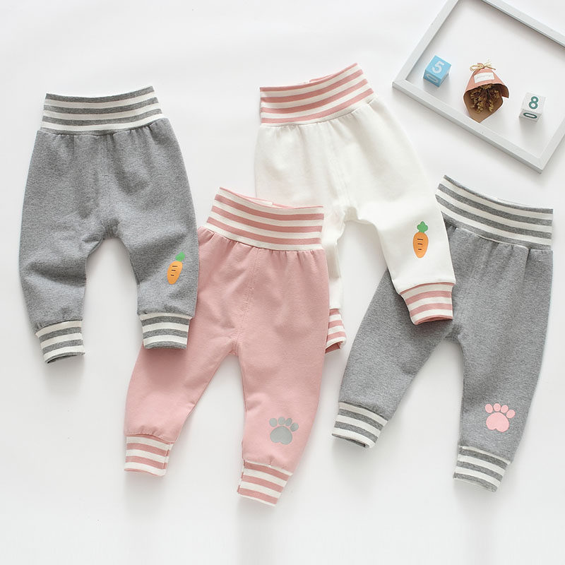 Spring and autumn baby high waist belly protection pure cotton single pants infants and young children wear open file big butt bottoming harem pants men and women pp