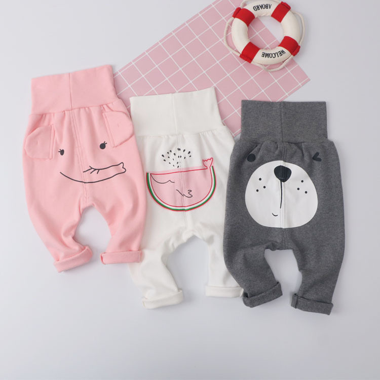 Spring and autumn male and female baby high waist can open crotch leggings outer wear waist protection pure cotton 0-123 years old infants and young children to protect the navel
