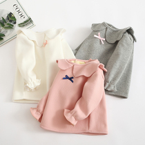 Girl autumn and winter outside wear base shirt baby plus velvet T-shirt baby foreign gas cotton 0-3 year old shirt doll lapel