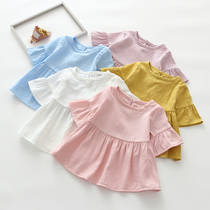 Baby cotton short-sleeved coat summer thin baby baby wearing foreign doll shirt little girl tide Korean skirt