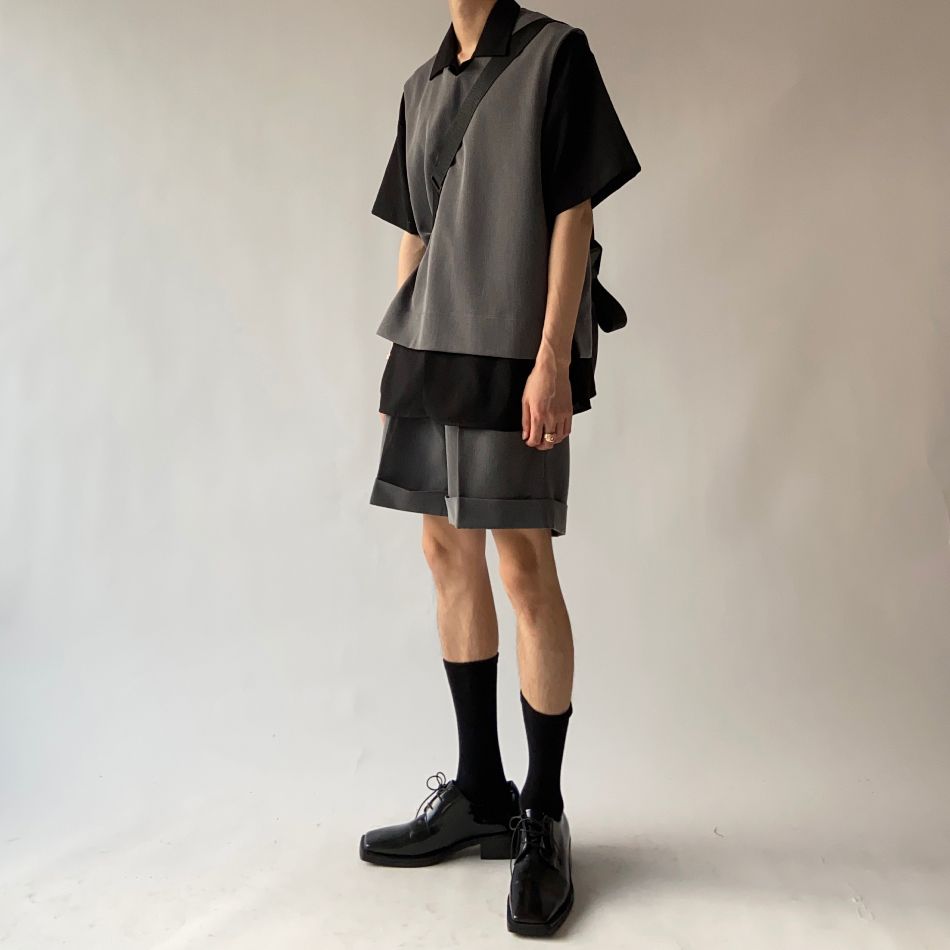 (N A) sense of luxury shirt men's short-sleeved summer casual shirt jacket loose tide ins short-sleeved top set