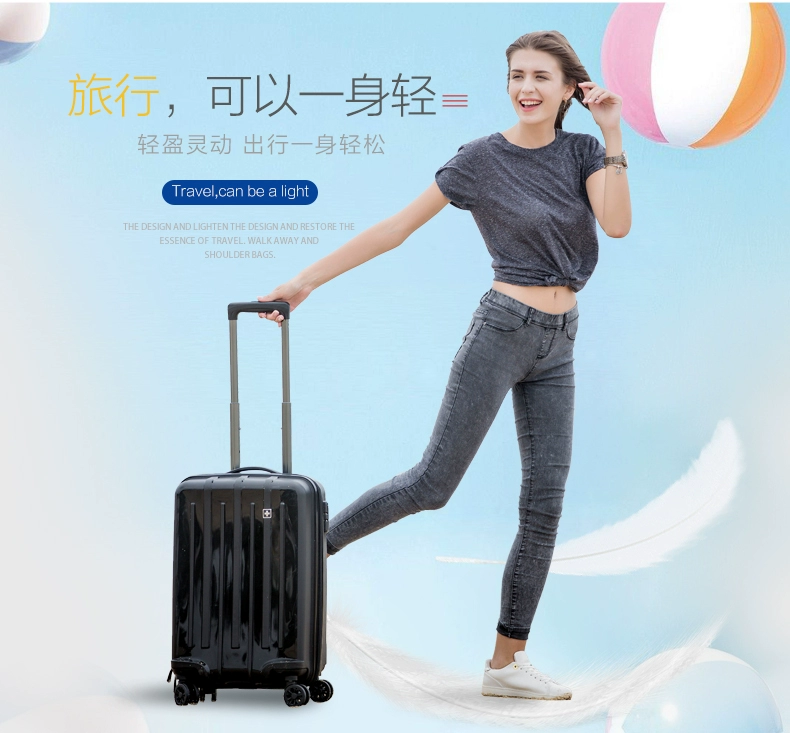Rui Shi SUISSEWIN thời trang xe đẩy trường hợp 20 inch lên máy bay hành lý thân xe phổ quát 24 vali khóa hải quan - Va li