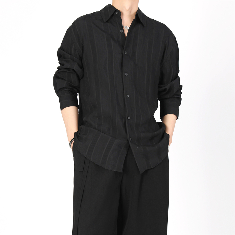 Bob Black on Black Yamamoto Style Old Money Style Retro Elegant Long-Sleeved Shirt Striped Miu Style Shirt Cleanfit