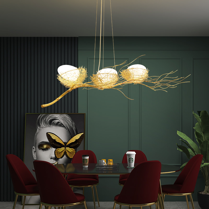 Dining room chandelier Modern simple bird's nest Living room lamp Creative personality three-head art Bedroom lamp Branch Nordic lamp