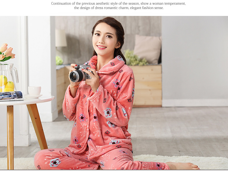 Đồ ngủ mùa đông nữ nhung dày san hô Phiên bản Hàn Quốc của mùa thu nữ tươi bột áo nỉ thời trang nữ đẹp