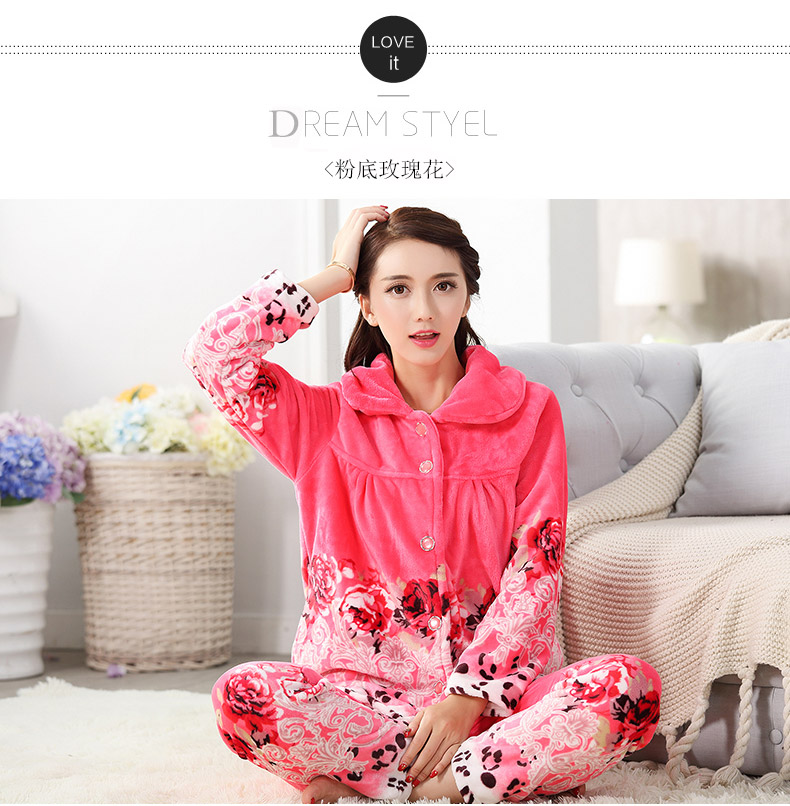 Bộ đồ ngủ mùa đông và mùa đông dày nữ flannel dài tay phù hợp với phiên bản Hàn Quốc dễ thương của nhung nữ kích thước lớn phục vụ nhà mùa đông đồ ngủ pijama