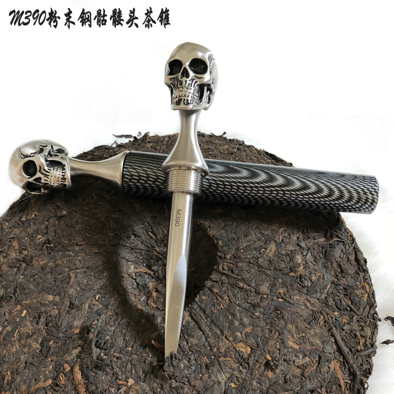 Damascus Ghost Head Tea Knife M390 Powder Steel Skull Tea Cone Kung Fu Tea Tool Tea Needle Pure Hand-Prying Tea