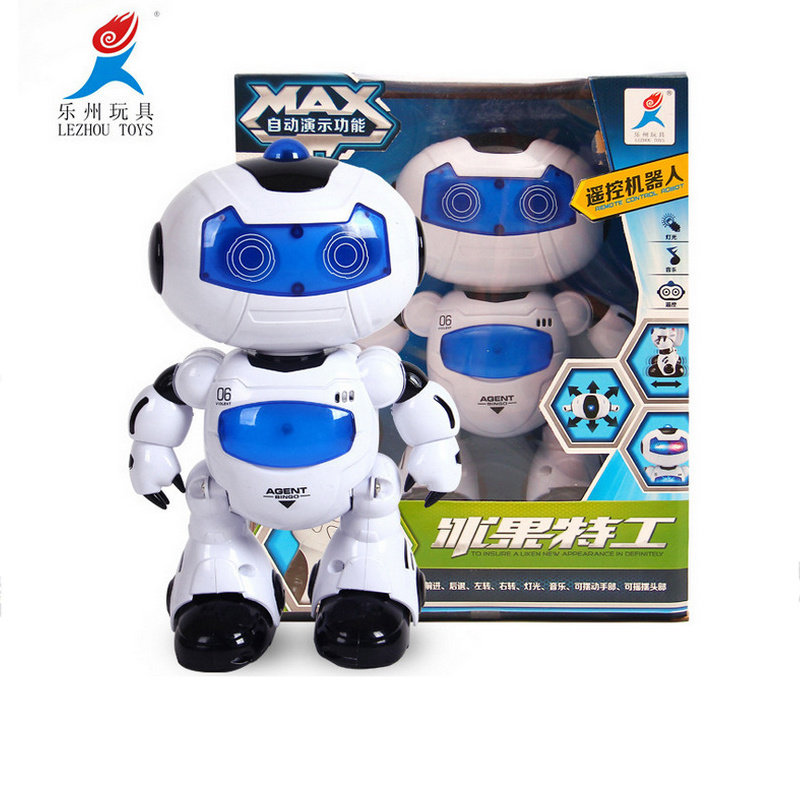 Electric remote-controlled robot can talk, sing and dance. Intelligent transform children. Little boy. Ice nut agent