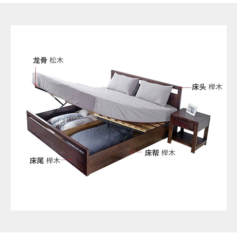 Love Mu Silin Giường gỗ nguyên chất nguyên chất cao 1,8 m giường lưu trữ giường kiểu Mỹ Phòng ngủ đơn giản 1,5 m giường đôi - Giường giường ngủ đơn