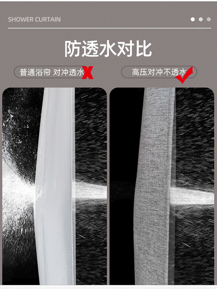 Bathroom Waterproof Fabric Shower Curtain Set, No-Drill Magnetic L-Shaped Curved Rod, Shower Partition for Dry and Wet Separation in the Bathroom