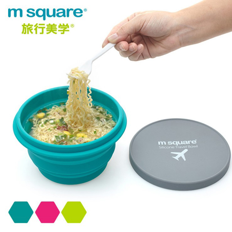 M Square Folding Bowl Outdoor Portable instant noodle tableware Business trip Retractable Silicone Bowl