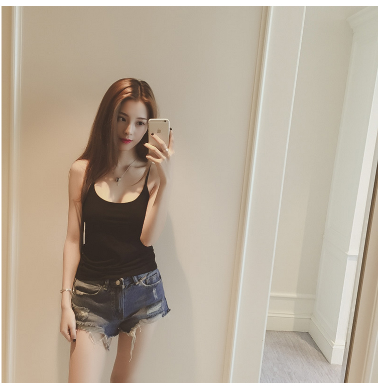 Mùa hè làm đẹp trở lại thon gọn áo sơ mi cotton đen gợi cảm qua đoạn ngắn bên trong trang phục treo hoang dã phụ nữ áo kiểu đẹp
