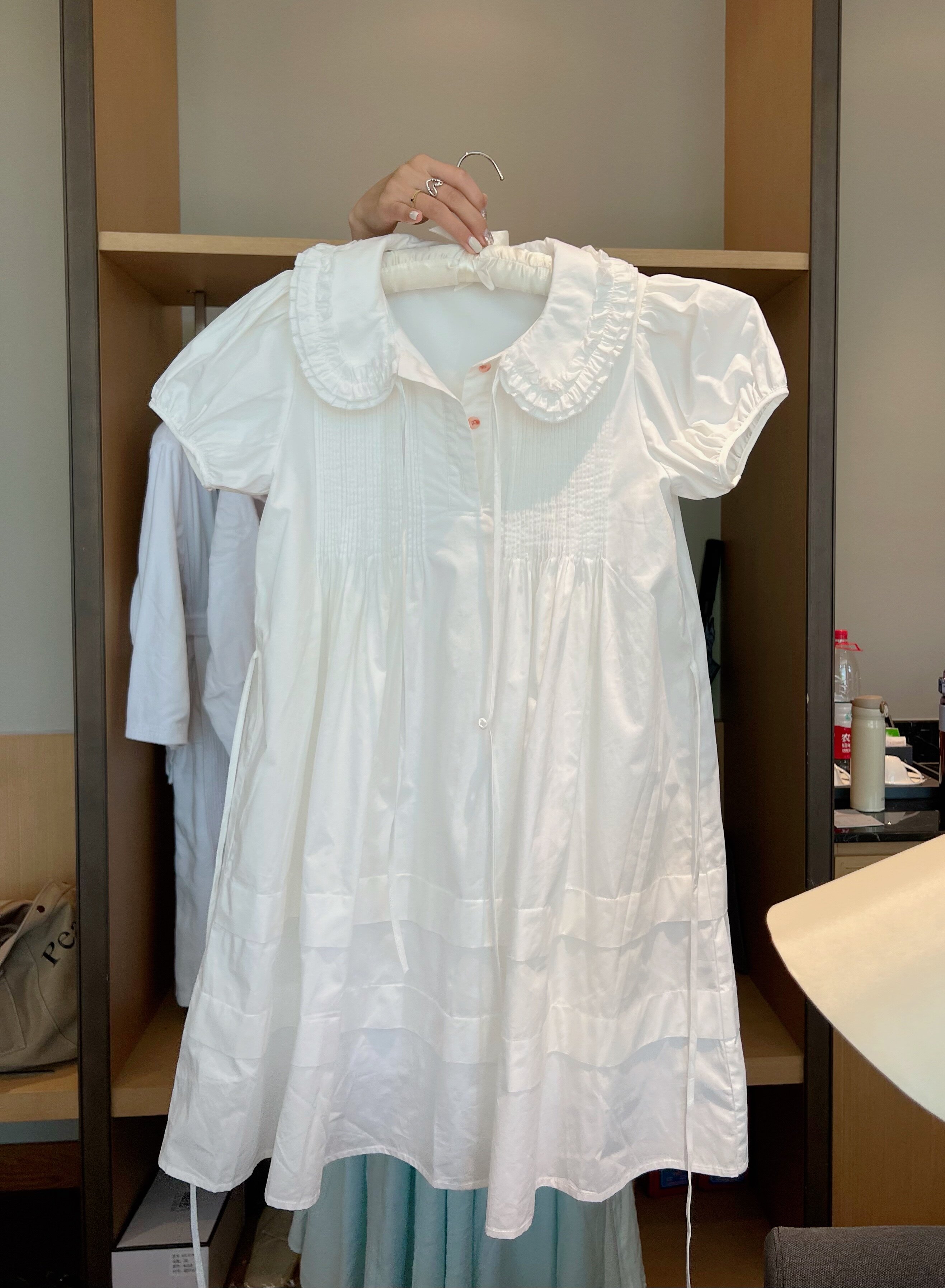 Spot heavy industry doll collar pressed pleated cotton oversized swing small white skirt first love skirt