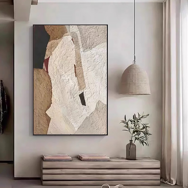 Hand-Painted Oil Painting in Wabi-Sabi Style with Three-Dimensional Texture, Minimalist Modern Decorative Painting for Entryway, Abstract High-End Wall Art for Living Room