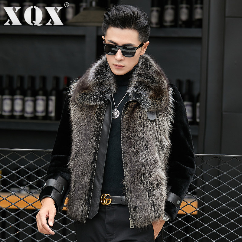 Henning Peel Grass Original Eco Fur Integrated Jacket Male Winter Sheep Cut Down Short raccoon fur genuine leather leather jacket jacket-Taobao
