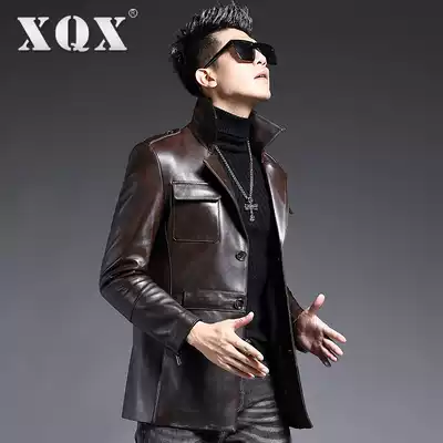 Winter Haining leather leather men's medium and long version of the hunting dress coat jacket windbreaker suit trend handsome model