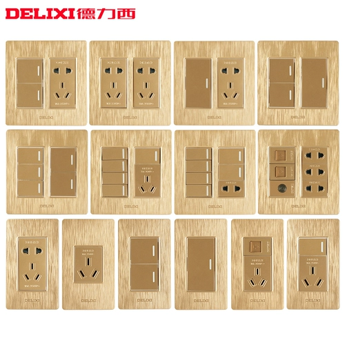 德力西 Розетка типа 120, бытовая настенная панель из матового золота, десять отверстий, одно открытое, пять отверстий, два, три отверстия