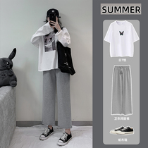 Small wide-legged pants womens autumn and winter high waist drape loose straight slim Joker Gray Sports Plus velvet pants