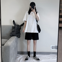 2020 New loose black shorts womens summer bf high waist sports casual pants five-point pants straight tube Hong Kong flavor