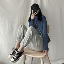 Sports pants womens loose tie pants 2020 Spring and Autumn Winter slim high waist Joker black nine casual pants