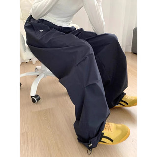 Vintage American-Style Embroidered Cargo Pants for Women, High-Waisted, Straight-Leg, Petite, Quick-Drying, Loose-Fitting, New Summer Casual Wide-Leg Pants