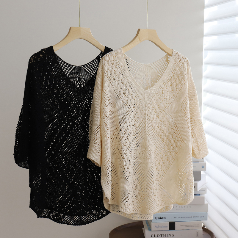 Short-Sleeved T-Shirt, Hollow Mesh Knit Top, Women's Summer Outerwear, Paired with a Camisole Dress, Loose Cover-Up Jacket, Top Short-Sleeved T-Shirt, Hollow Mesh Knit Top, Women's Summer Outerwear, Paired with a Camisole Dress, Loose Cover-Up Jacket, Top