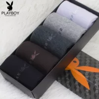 Vớ Playboy Vớ cotton cho nam Mùa thu và mùa đông Chất liệu cotton cotton dày Vớ đen tất dệt kim