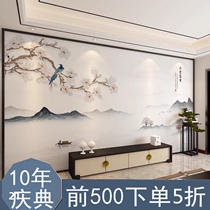 3d new Chinese TV background wall wallpaper flowers and birds living room sofa seamless wall cloth film and television Wall wallpaper bedroom mural