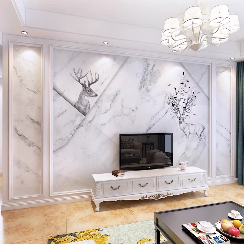 8d Nordic elk TV background wall wallpaper three-dimensional atmospheric film and television wall fashion simple modern mural wall covering
