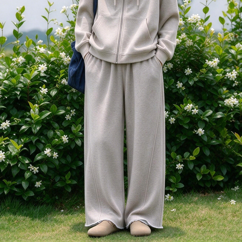 Xiangyongzi [Mountain Tea Ripe] Hemp Cotton Casual Loose Sweatpants for Women with Elastic Waist, Artistic Design, Niche Style