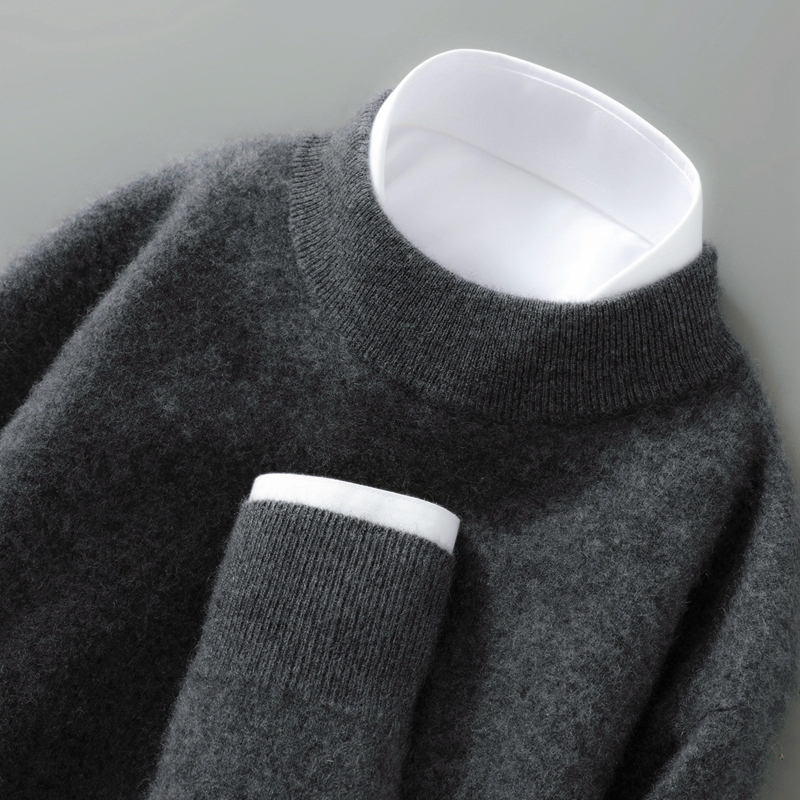 Autumn and Winter New Style Half-Turtleneck Wool Sweater for Men, 100% Pure Wool, Loose Pullover Sweater, Casual Knitted Base Layer Sweater for Men