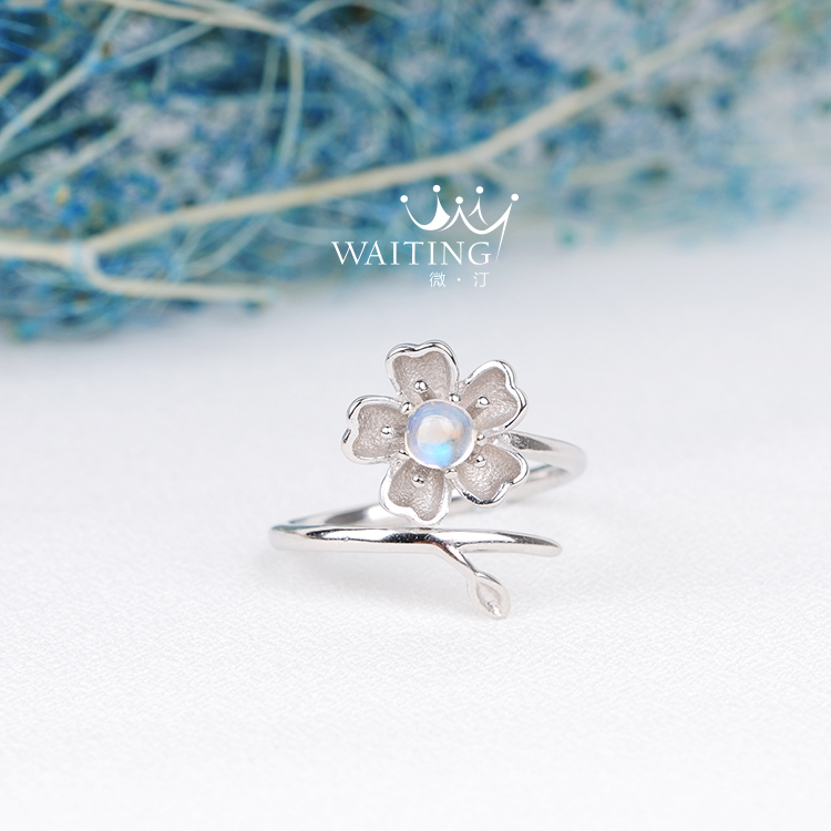 925 Pure Silver Ring Female Moon Light Stone Opening Adjustable With Small Crowddesign Sense Superior Personality Fashion Birthday Present