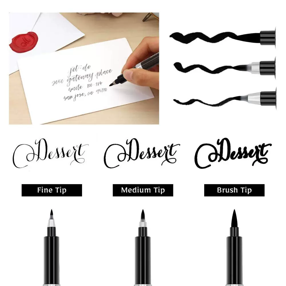 3PCS Calligraphy Pen Set Fine Liner Tip Medium Brush Pens Fo