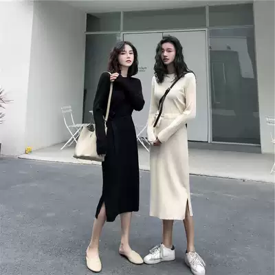 2021 New with coat long skirt with a base long knitted sweater over the knee temperament dress children autumn and winter