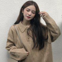 2021 New Korean French lazy wind loose wear pullover head waitmore eating earth sweater female autumn and winter thickening