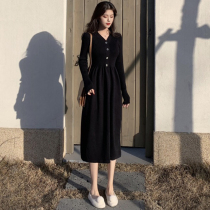 2021 New with overcoat long skirt with a base long knitted sweater over the knee temperament dress children autumn and winter