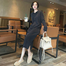 2021 New with overcoat long skirt with a base long knitted sweater over the knee dress children autumn and winter thickened