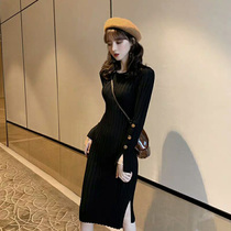 2021 New with coat long skirt inside with base long knitted sweater temperament dress children autumn and winter thickened